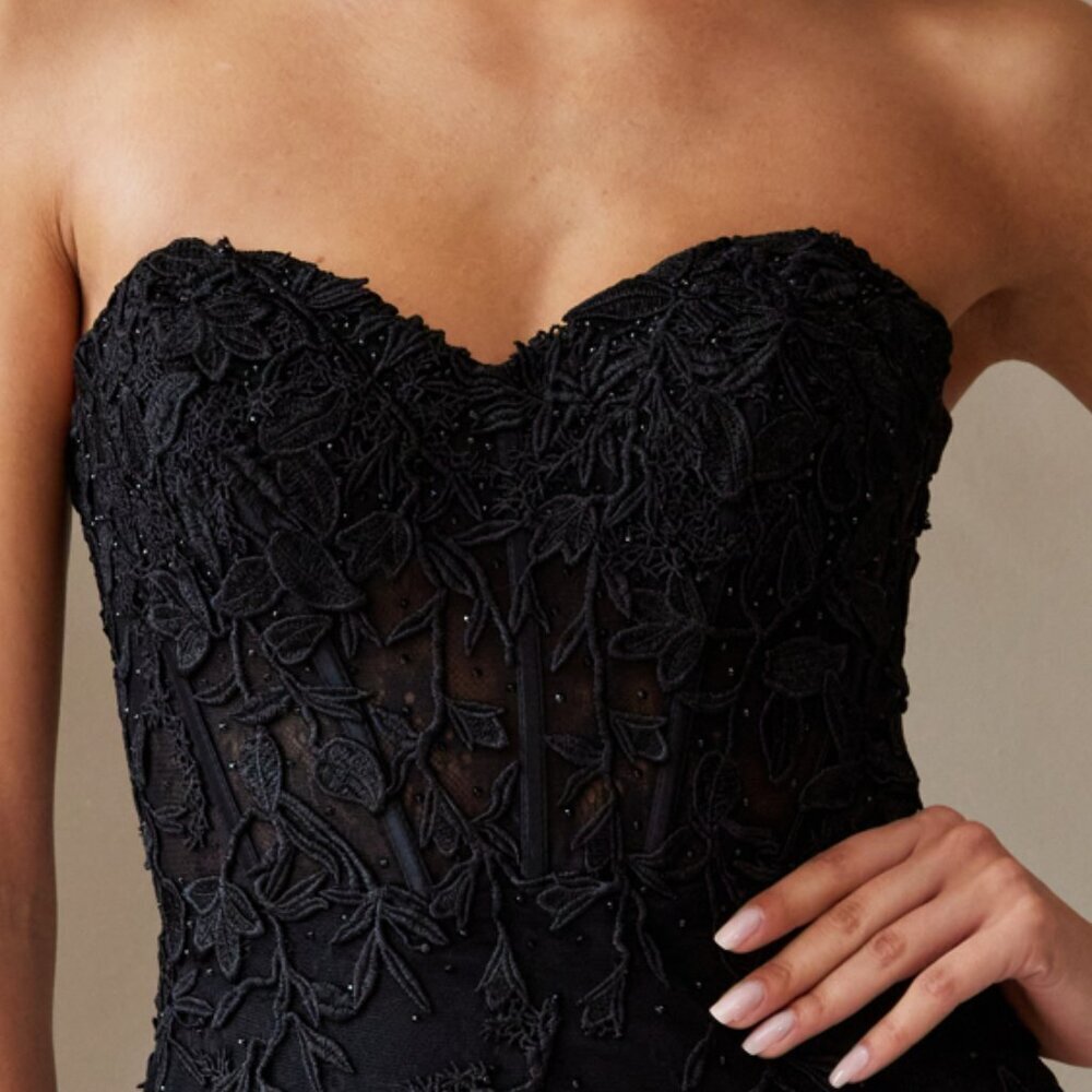 N/A NEW FORMAL SLEEVELESS SHEATH STRAPLESS DRESS EMBROIDERED W/ FLORAL 7053S - Picture 9 of 10